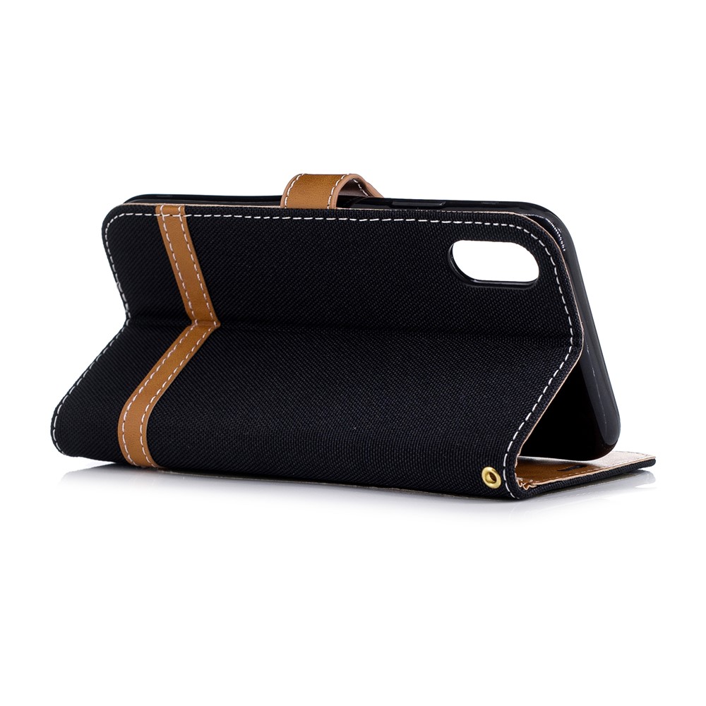 For iPhone XR 6.1 inch Assorted Color Jeans Cloth Wallet Stand Leather Phone Case - Black-4