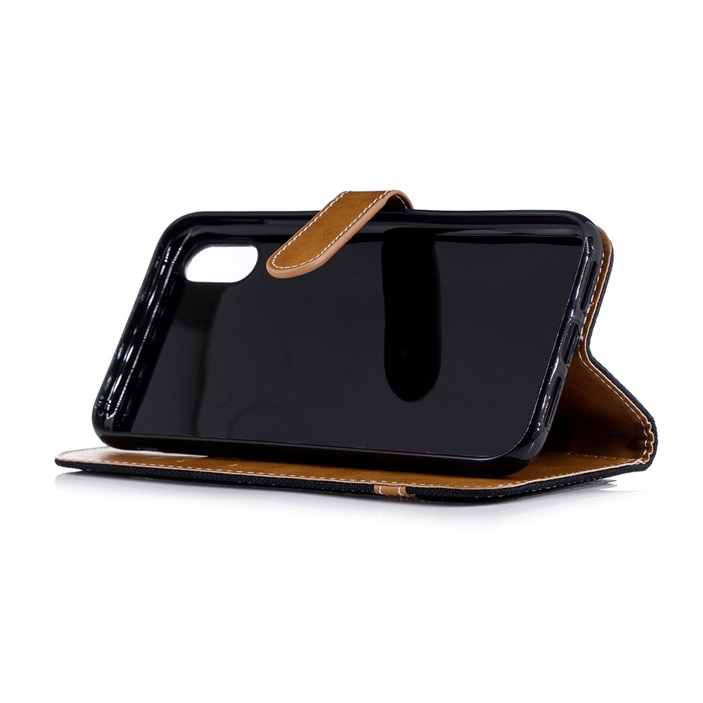 For iPhone XR 6.1 inch Assorted Color Jeans Cloth Wallet Stand Leather Phone Case - Black-5