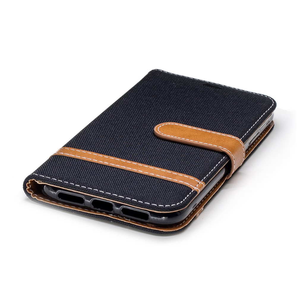 For iPhone XR 6.1 inch Assorted Color Jeans Cloth Wallet Stand Leather Phone Case - Black-6