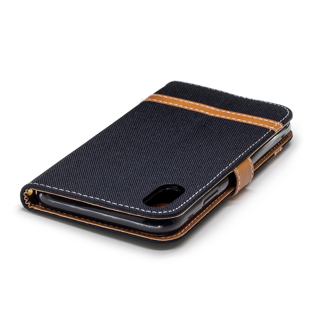 For iPhone XR 6.1 inch Assorted Color Jeans Cloth Wallet Stand Leather Phone Case - Black-7