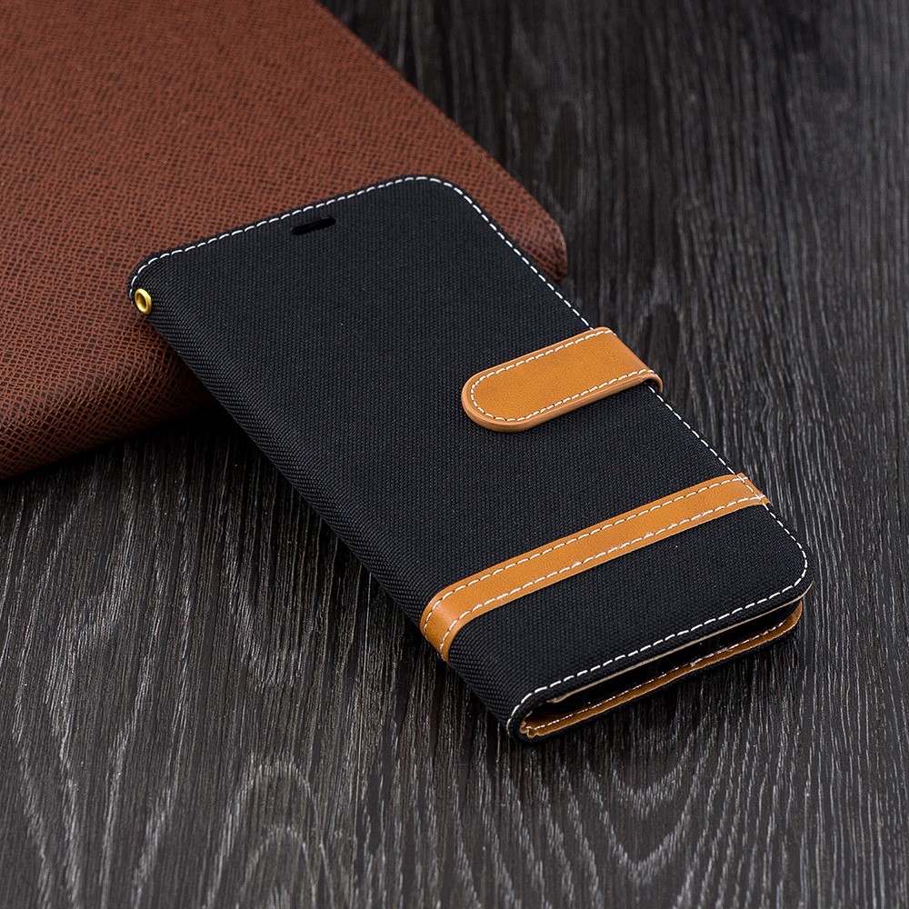For iPhone XR 6.1 inch Assorted Color Jeans Cloth Wallet Stand Leather Phone Case - Black-9