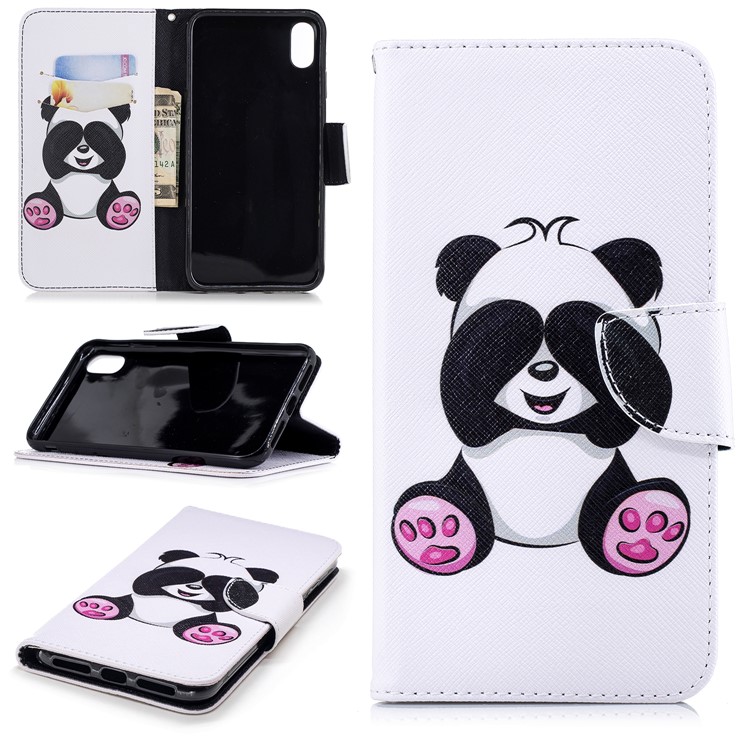 

For iPhone XS Max 6.5 inch Pattern Printing Wallet Stand Leather Protection Shell - Adorable Panda