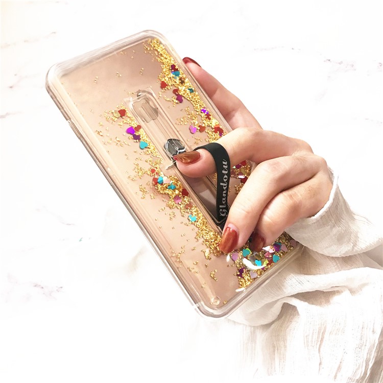 

Quicksand TPU + PC Hybrid Back Cover with Finger Grip Kickstand for iPhone 8 / 7 4.7 inch - Gold