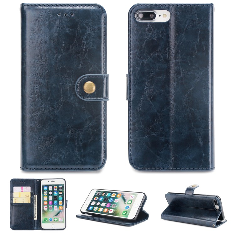 

Crazy Horse Stand Wallet Leather Protection Cell Phone Shell for iPhone 8 Plus / 7 Plus 5.5 inch - Blue