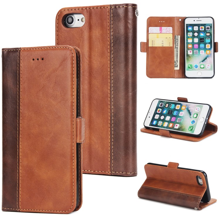 

Retro Contrast Color PU Leather Card Slots Phone Casing for iPhone 8 / 7 4.7 inch - Brown