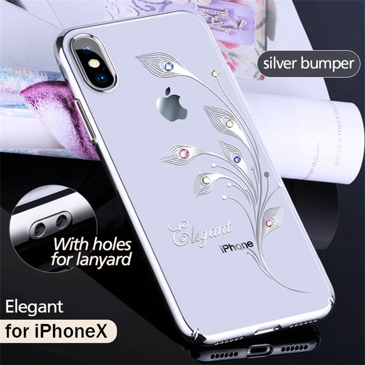 

KINGXBAR Authorised Swarovski Diamond Plated Hard PC Case for iPhone X - Peacock Feather / Silver Bumper, iPhone X
