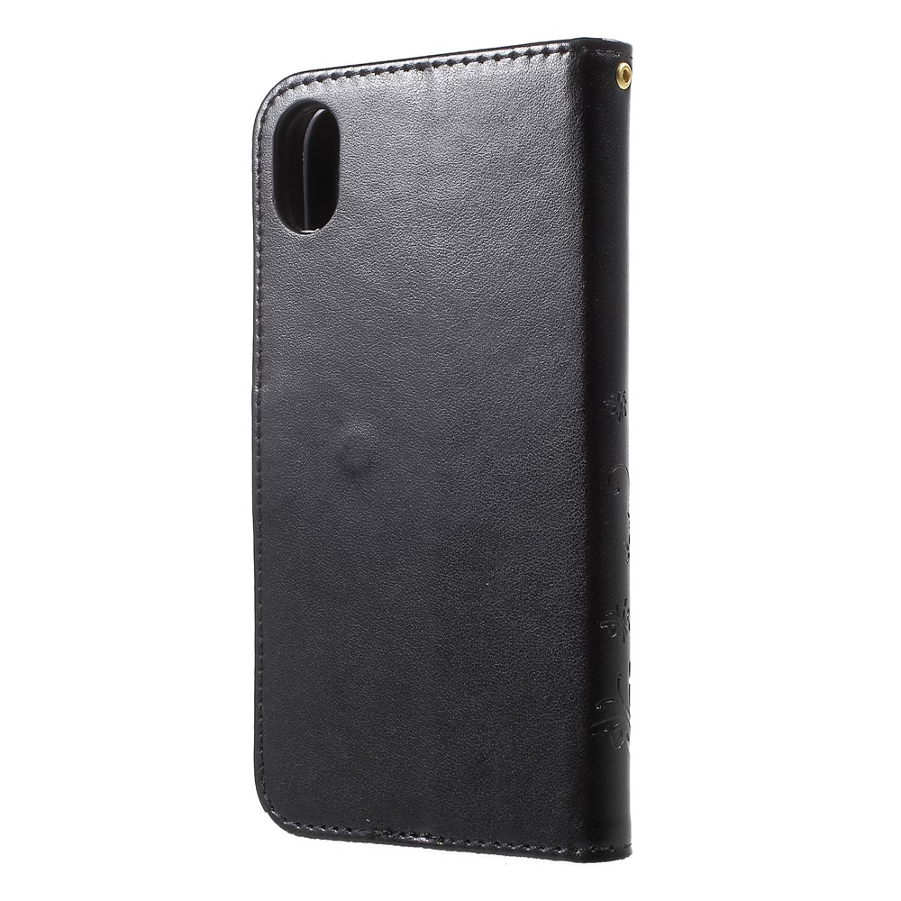 Imprima El Caso De Cuero De La Cartera Del Soporte De La Flor De Mariposa Para El Iphone 9 - Negro-3