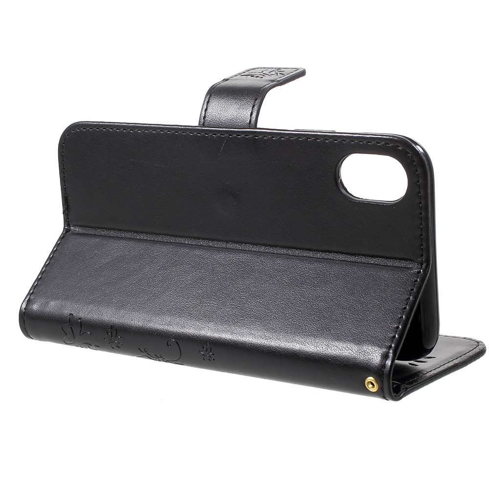 Imprima El Caso De Cuero De La Cartera Del Soporte De La Flor De Mariposa Para El Iphone 9 - Negro-4