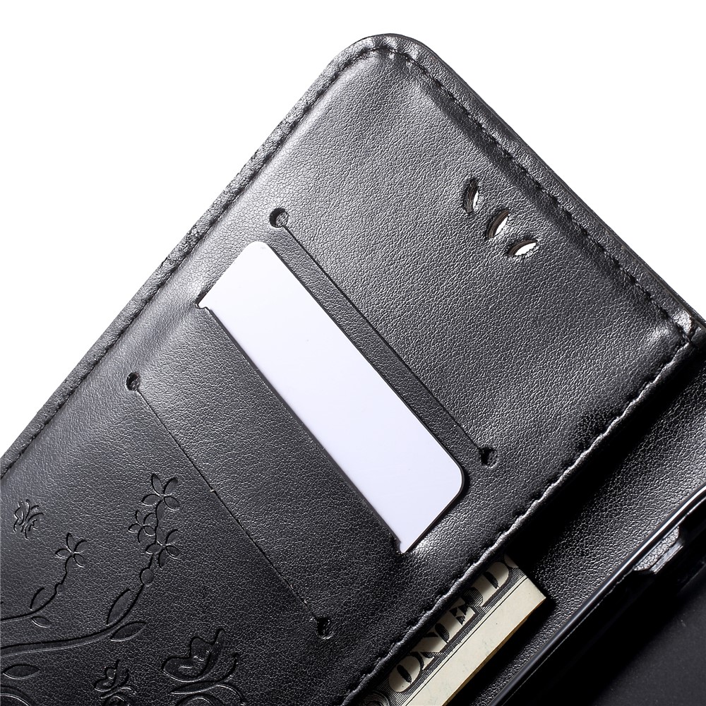 Imprima El Caso De Cuero De La Cartera Del Soporte De La Flor De Mariposa Para El Iphone 9 - Negro-7