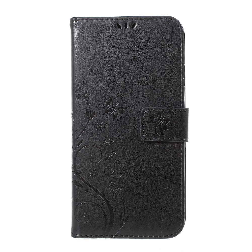 Para Iphone XS Max 6.5 Pulgadas Impresión de Mariposa Flower Flower Billet de Cuero Con Correa - Negro