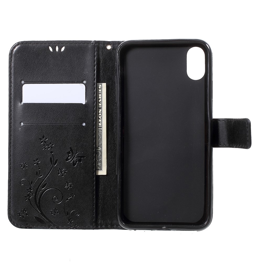 For iPhone XS Max 6.5 inch Imprint Butterfly Flower Stand Wallet Leather Case with Strap - Black-5