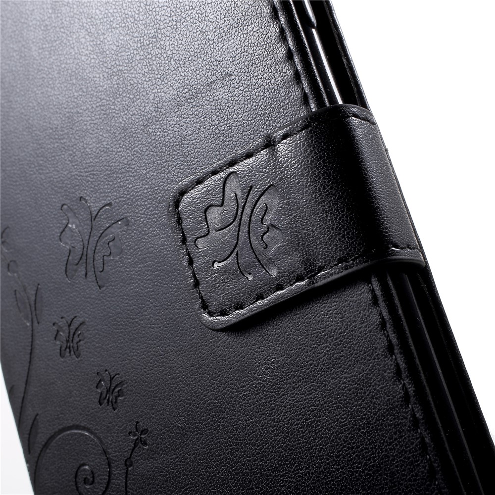 For iPhone XS Max 6.5 inch Imprint Butterfly Flower Stand Wallet Leather Case with Strap - Black-7