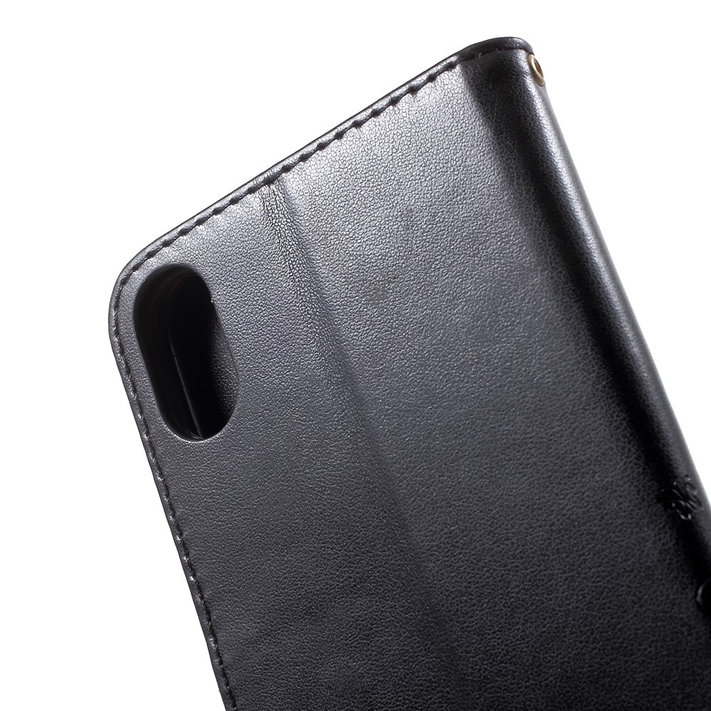 For iPhone XS Max 6.5 inch Imprint Butterfly Flower Stand Wallet Leather Case with Strap - Black-8