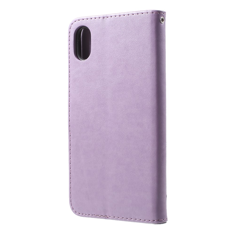 For iPhone XR 6.1 inch Imprint Butterfly Flower Wallet Stand Leather Mobile Shell - Light Purple-2