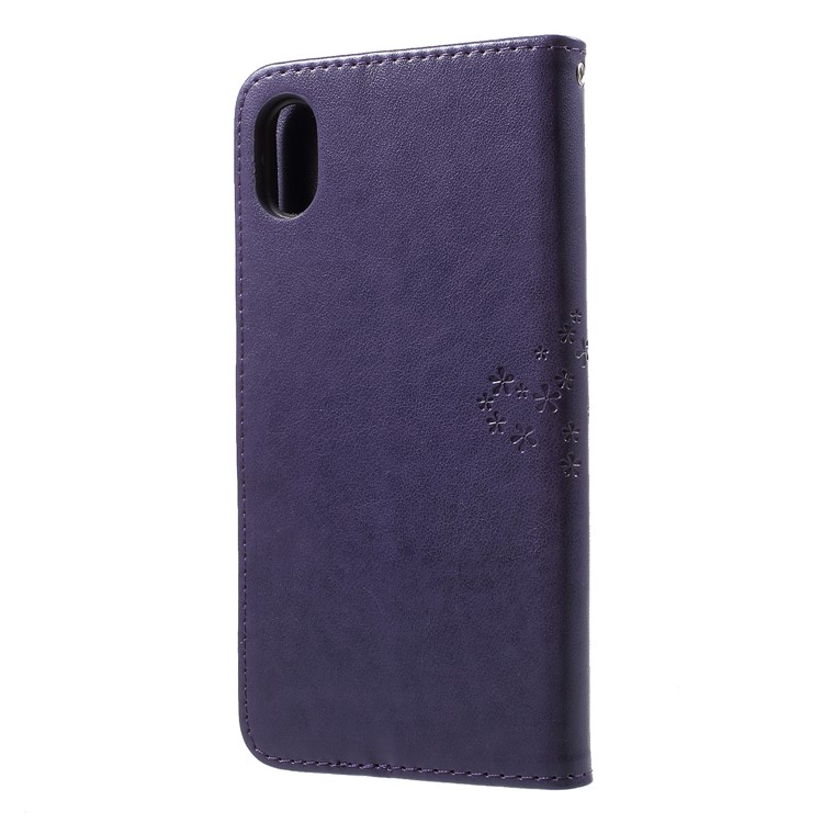 For iPhone 9 Imprint Tree Owl Wallet Stand Leather Phone Casing Shell - Dark Purple-2