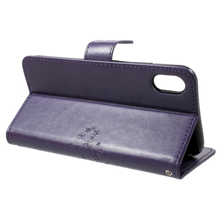 For iPhone 9 Imprint Tree Owl Wallet Stand Leather Phone Casing Shell - Dark Purple-4