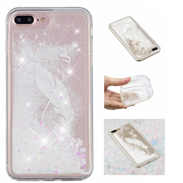 

Dynamic Glitter Powder Heart Shaped Sequins TPU Cover Shell for iPhone 8 Plus / 7 Plus - White Quill Pen, iPhone 8 Plus 5.5 inch