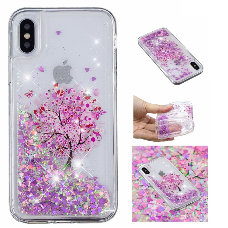 

For iPhone XS / X 5.8 inch Pattern Printing Dynamic Glitter Powder Sequins TPU Shell Cover - Flowered Tree, iPhone XS 5.8 inch