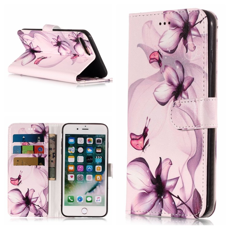 Muster Druck Brieftasche Leder Stand Shell Für IPhone 8 Plus / 7 Plus - Blumenmuster-1