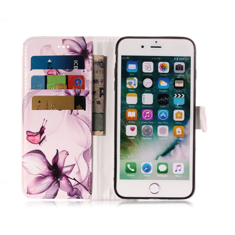 Muster Druck Brieftasche Leder Stand Shell Für IPhone 8 Plus / 7 Plus - Blumenmuster-5
