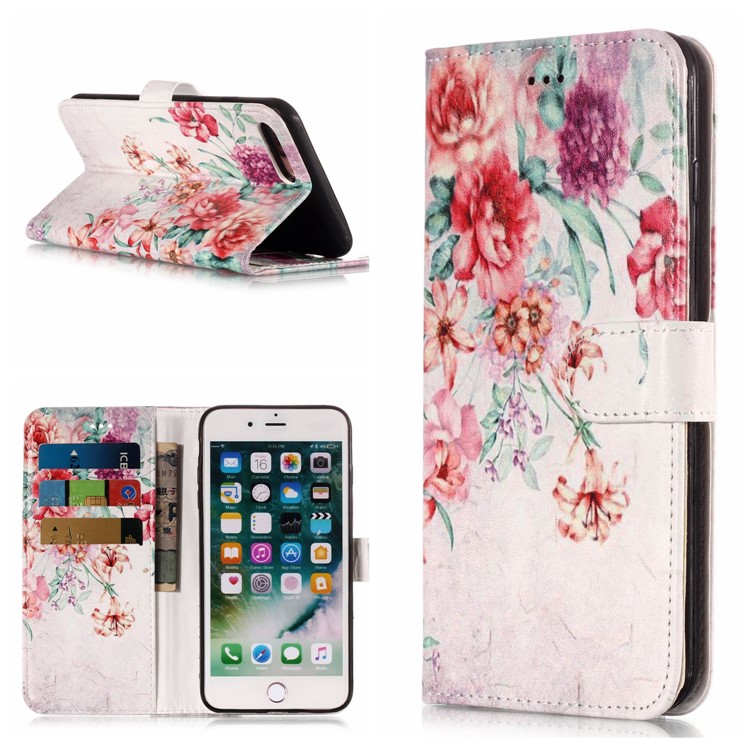 

Pattern Printing Magnetic Leather Stand Case for iPhone 8 Plus / 7 Plus - Vivid Flowers, iPhone 8 Plus