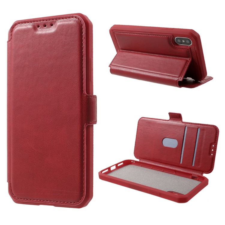 

PU Leather Card Holder Stand Mobile Phone Case for iPhone X - Red