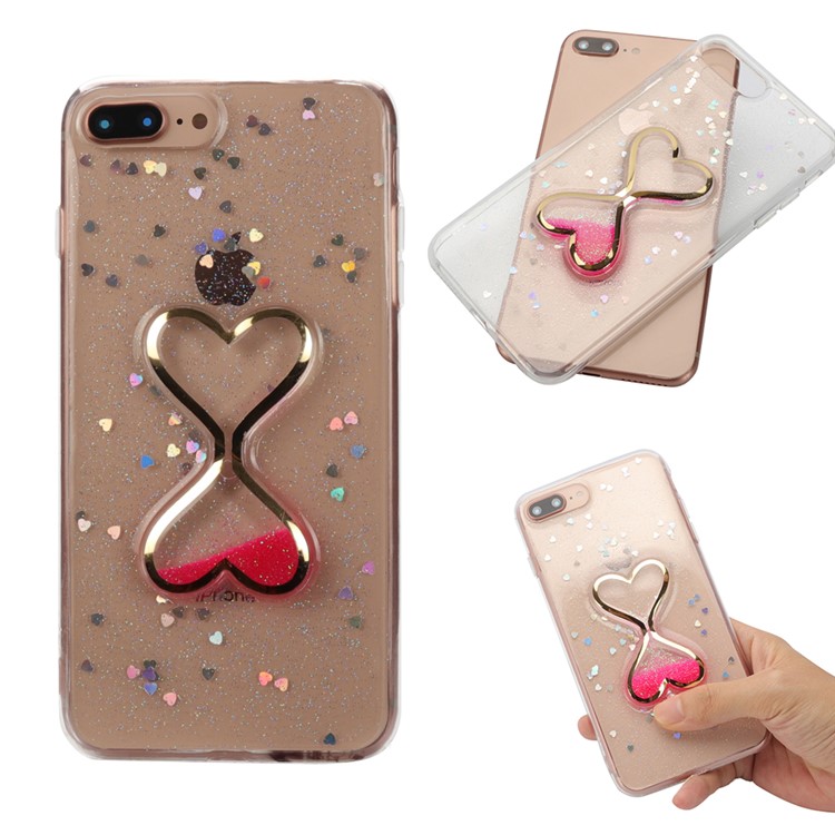 

Для Iphone 8 Plus / 7 Плюс Динамический Блеск Порошок Двойного Сердца Quicksand Эпоксидный ПК ТПУ Сотовый Телефон Случае - Роза