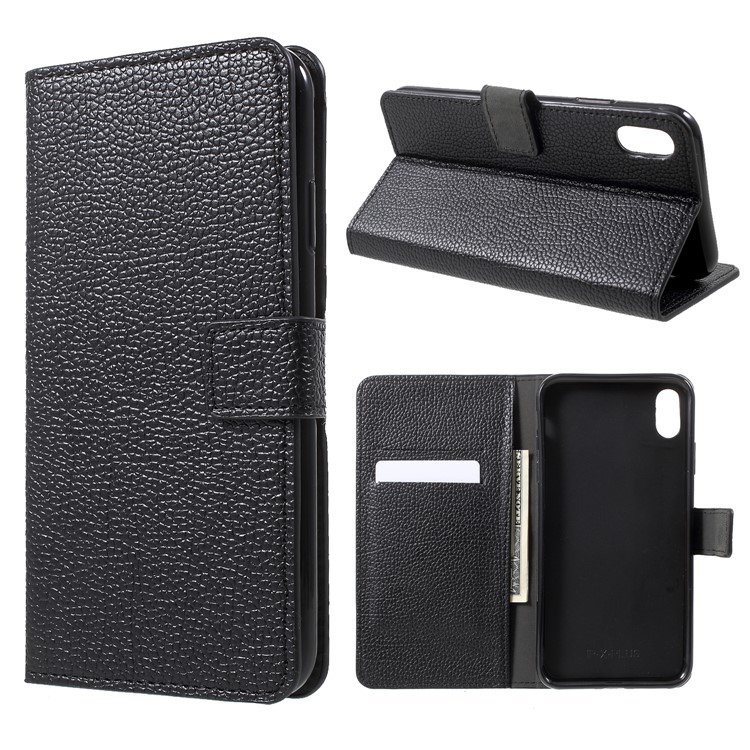 

Litchi Skin Wallet Leather Stand Cover for iPhone XS Max 6.5 inch - Black