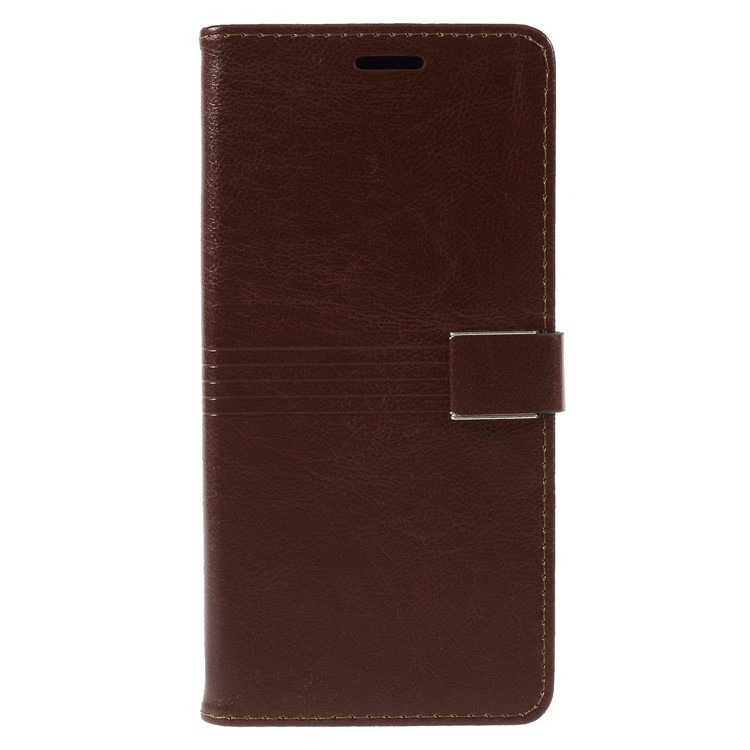 

Metal Buckle Leather Stand Wallet Mobile Phone Case for iPhone XS Max 6.5 inch - Brown