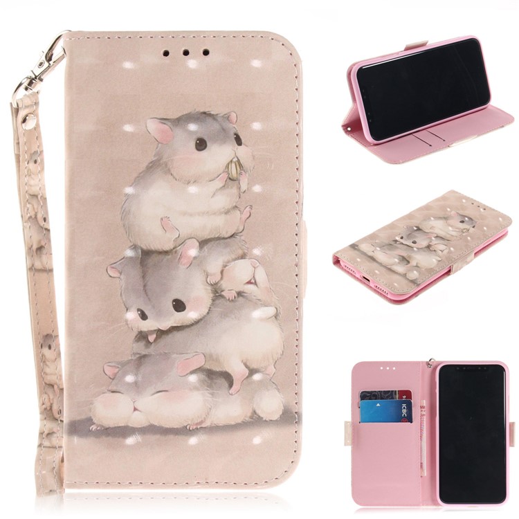 

Pattern Printing PU Leather Wallet Stand Phone Casing for iPhone XS / X 5.8 inch - Hamsters