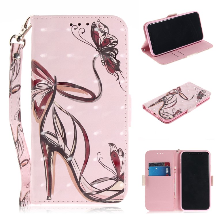 

Pattern Printing PU Leather Stand Wallet Phone Cover for iPhone XS / X 5.8 inch - High Heel