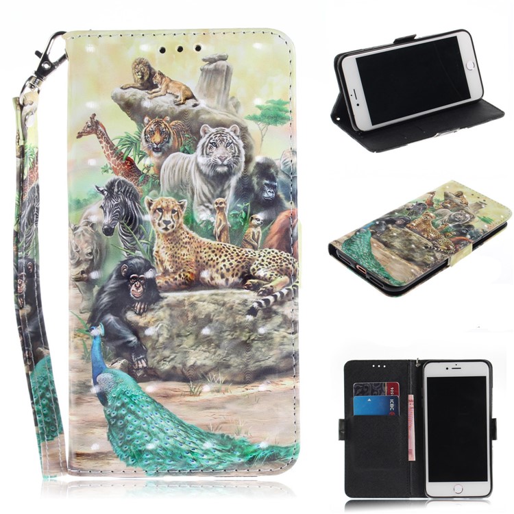 

Patterned Wallet Stand PU Leather Flip Case for iPhone 8 Plus / 7 Plus - Animals Getting Together