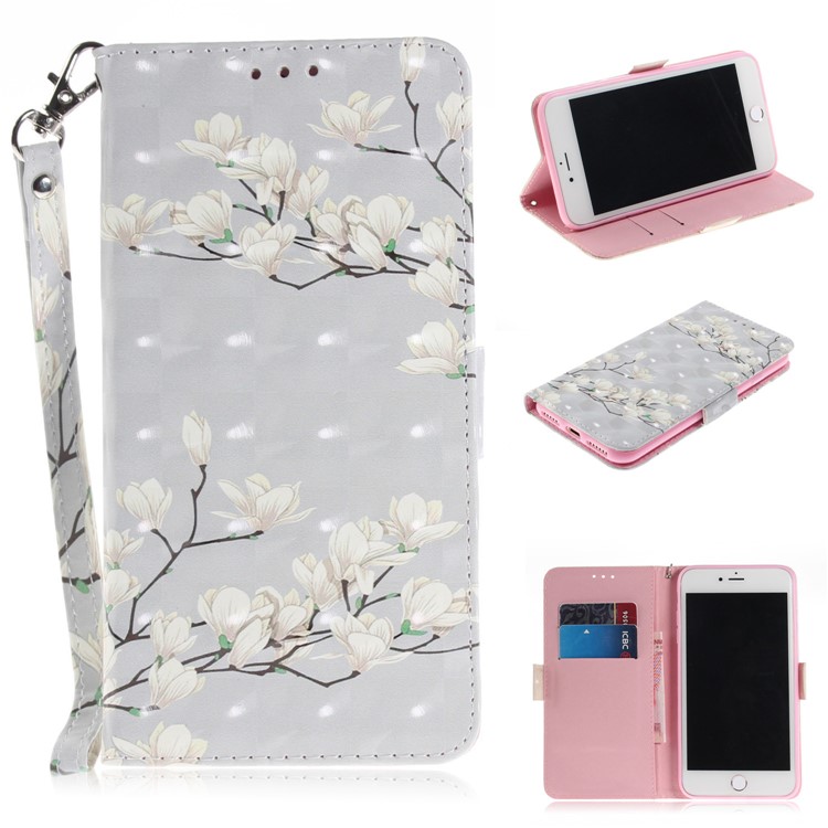 

Patterned Wallet Stand PU Leather Protective Cover Shell for iPhone 8 Plus / 7 Plus - White Flower