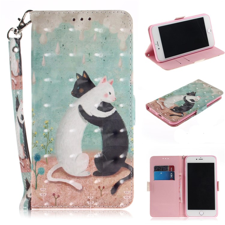 

Wallet Stand Patterned PU Leather Case Cover for iPhone 8 Plus / 7 Plus - Hugging Cats