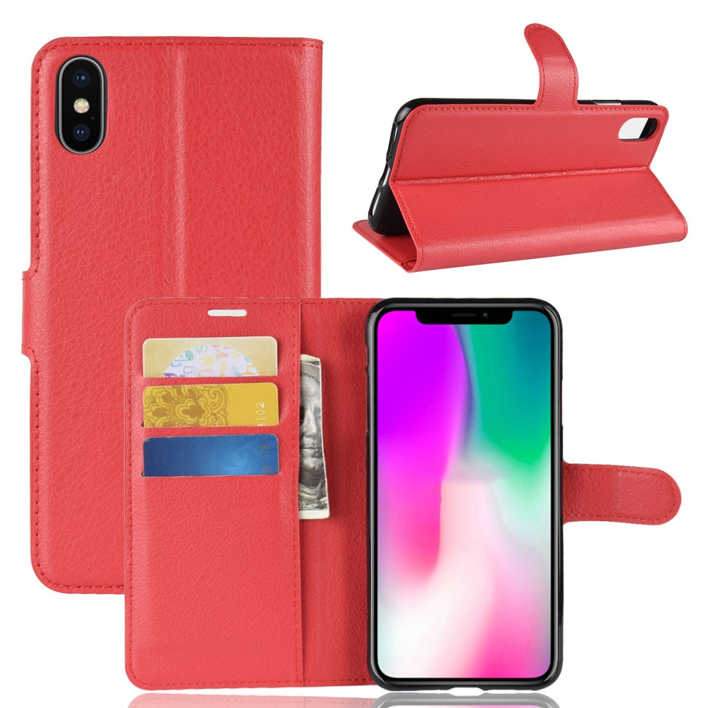 Litchi Texture Wallet Stand Leather Flip Cover Accessory for iPhone XR 6.1 inch - Red-1