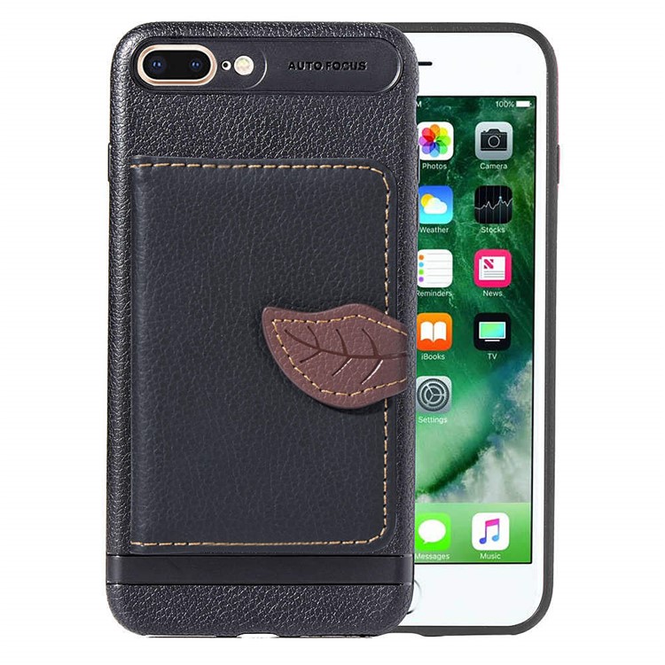 

PU Leather Coated Wallet TPU Phone Case with Kickstand for iPhone 8 Plus / 7 Plus - Black