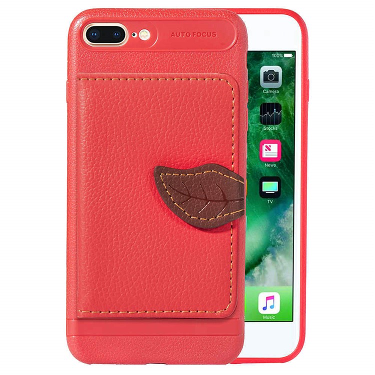 

PU Leather Coated Wallet TPU Phone Cover with Kickstand for iPhone 8 Plus / 7 Plus - Red