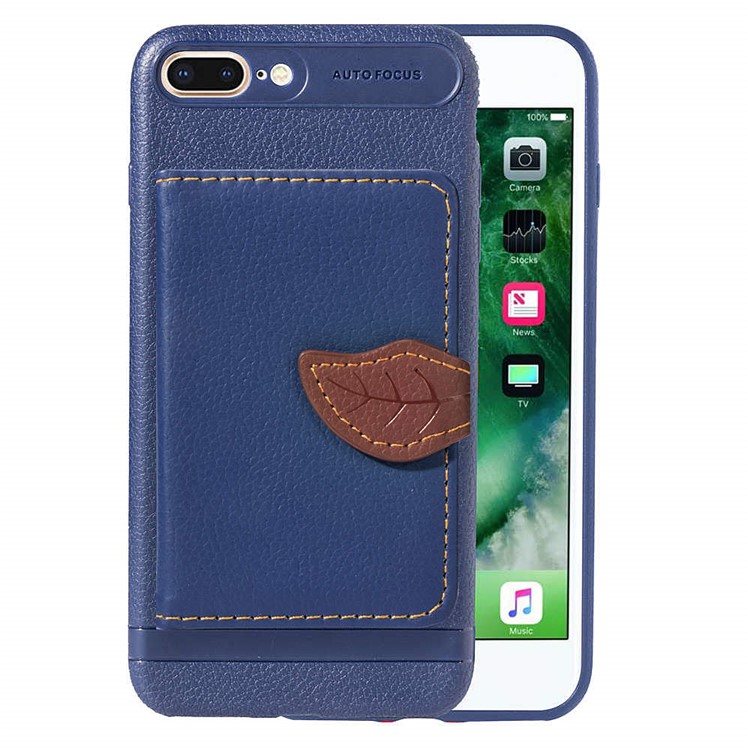 

PU Leather Coated Wallet TPU Mobile Shell with Kickstand for iPhone 8 Plus / 7 Plus - Blue