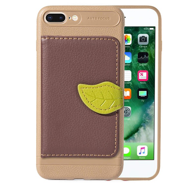 

PU Кожаный Кошелек Защитный Корпус TPU С Подставкой Для Iphone 8 Plus / 7 Плюс - Коричневый