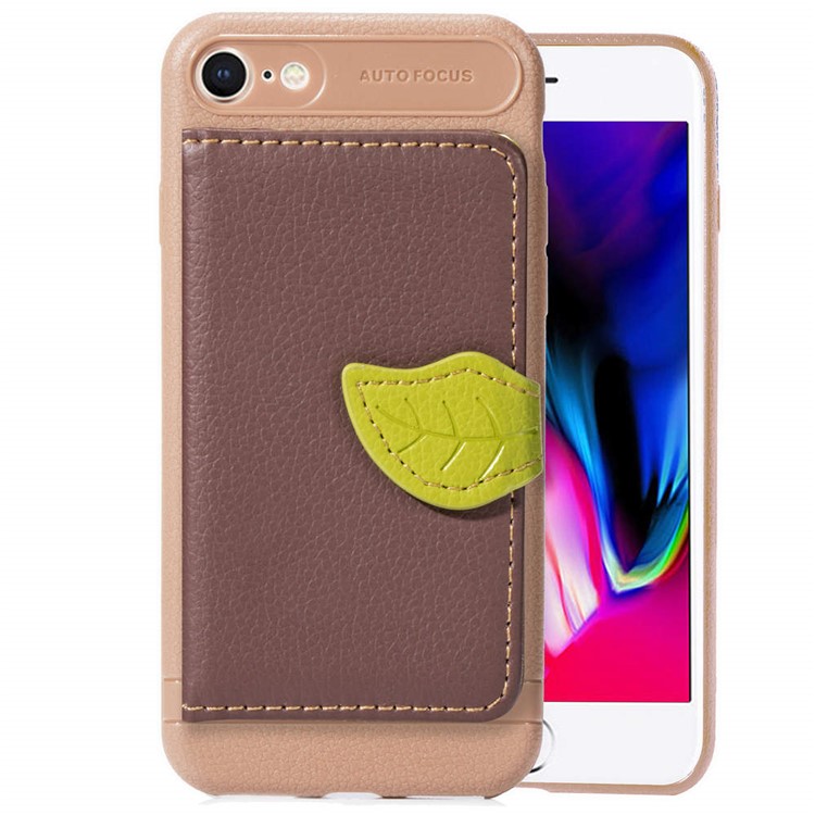 

PU Leather Coated Wallet TPU Cover with Kickstand for iPhone 8/7 - Brown