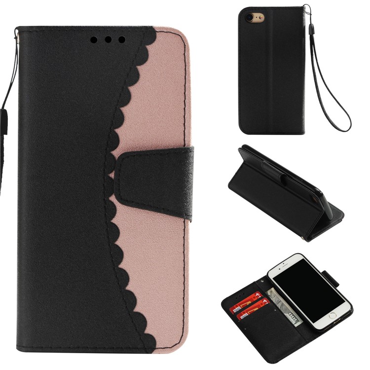 

Two-tone Splicing Wallet Leather Protection Phone Shell for iPhone 8/7 4.7 inch - Black / Rose Gold