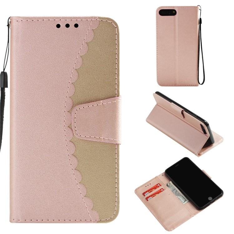 

Two-tone Splicing PU Leather Wallet Stand Cellphone Shell for iPhone 8 Plus / 7 Plus 5.5 inch - Rose Gold / Gold