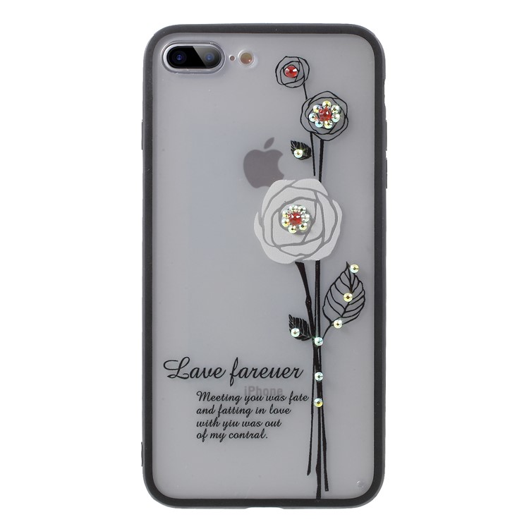 

Embossment Diamante PC TPU Combo Mobile Phone Shell for iPhone 8 Plus / 7 Plus - White Rose