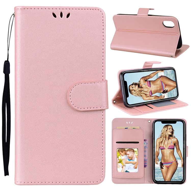 

PU Leather Wallet Stand Phone Cover Shell for iPhone XR 6.1 inch - Rose Gold