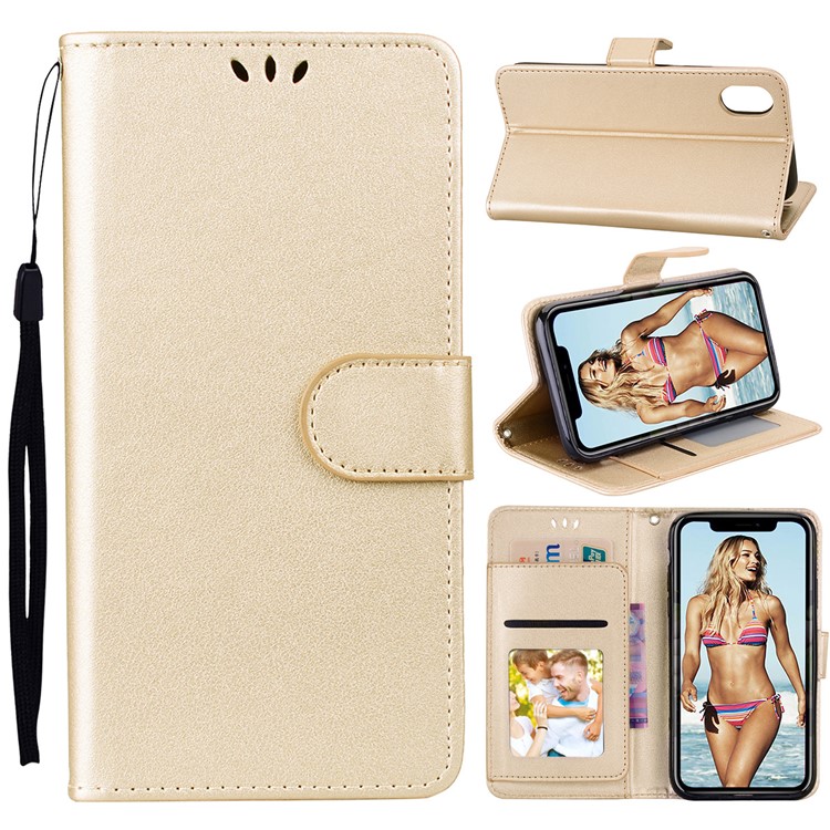 

PU Leather Wallet Stand Mobile Accessory Casing for iPhone XR 6.1 inch - Gold