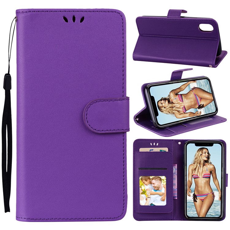 

Wallet Stand PU Leather Mobile Phone Cover Shell for iPhone XS Max 6.5 inch - Purple