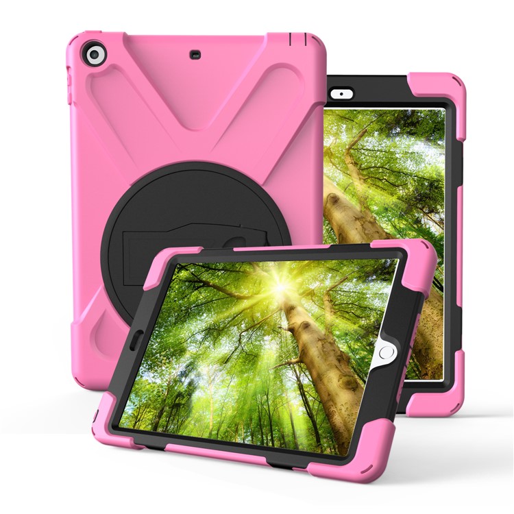 

X-shape PC + TPU 360-градусный Поворотный Защитный Чехол Для Ipad 9.7 (2018) /9.7 (2017) - Розовый, iPad 9.7 (2018)