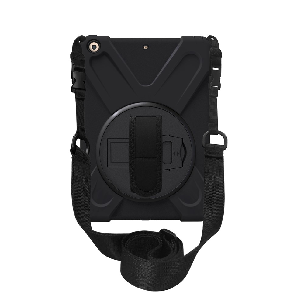 Para Ipad 9.7 (2018) /9.7 (2017) X-forma Giratoria De 360 grados PC + TPU Combo Pata De Cabra Con Correa De Mano Y Correa Para El Hombro - Todo Negro-3