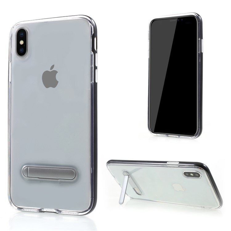 

Clear Back PC + TPU Hybrid Protective Casing with Kickstand for iPhone XS Max 6.5 inch- Black