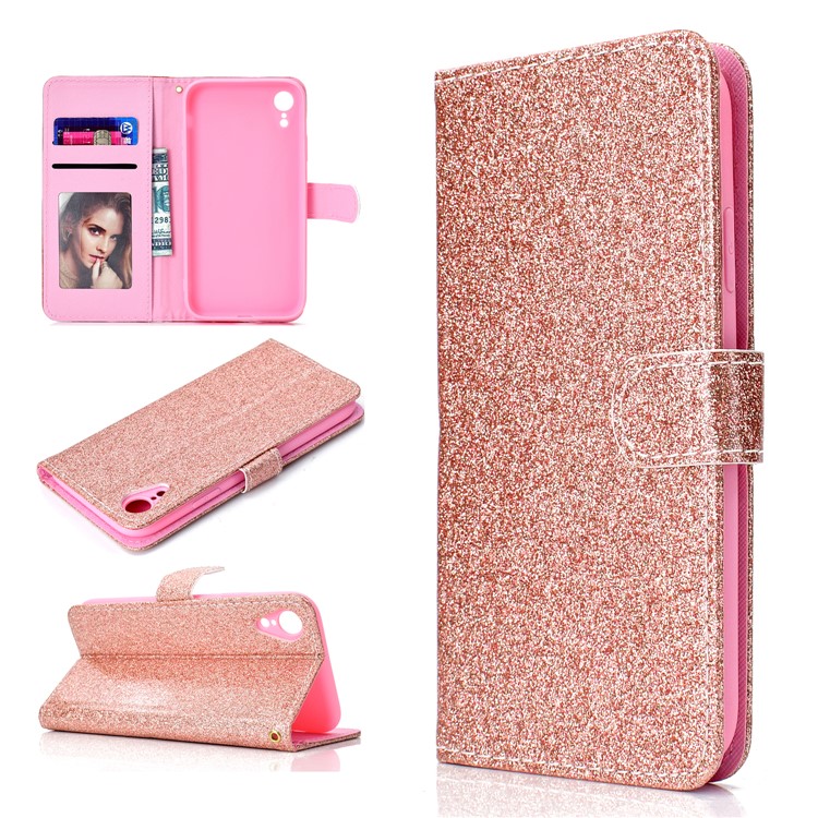 

Flash Powder Wallet Leather Stand Case for iPhone XR 6.1 inch - Rose Gold, iPhone XR